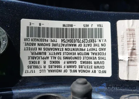 2018 Honda Civic Ex from USA, damaged, VIN 19XFC2F70JE004754